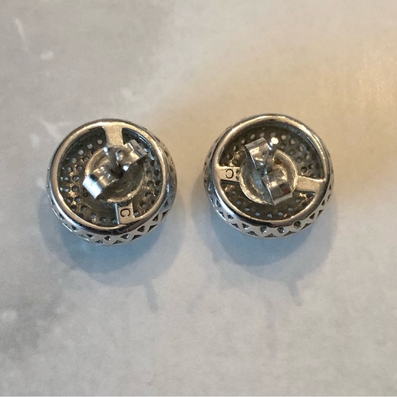 Sterling Silver 925 Circle Halo Stud Earrings - Picture 7 of 10